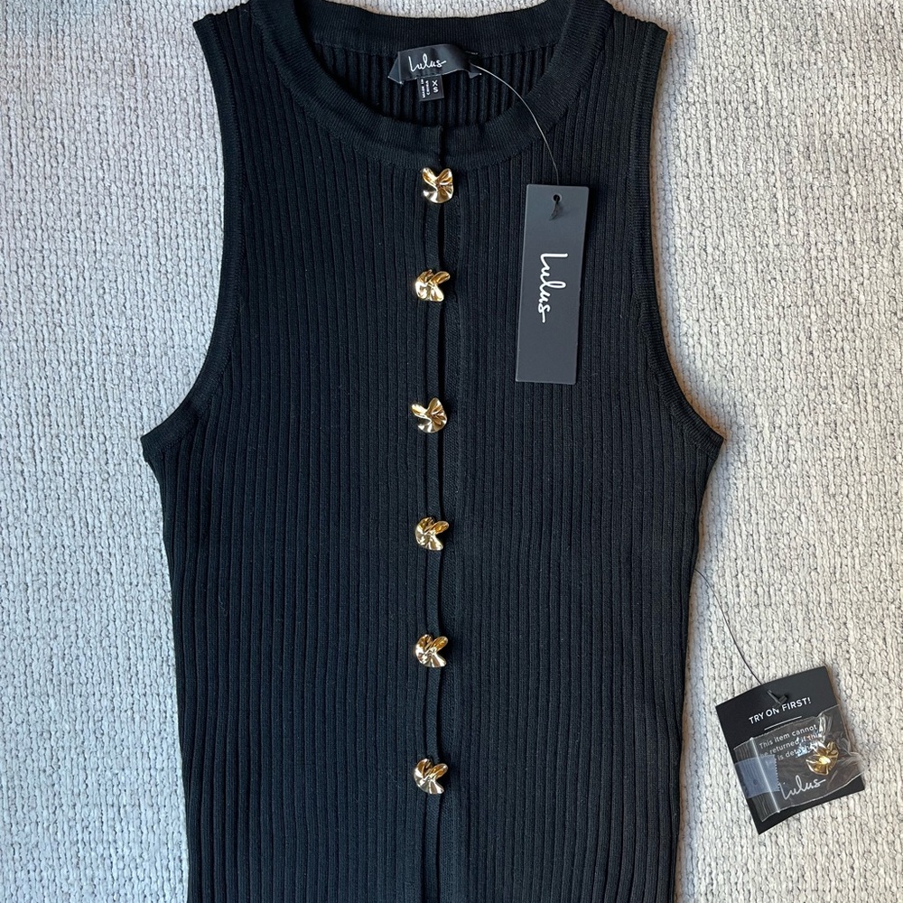 Lulu's Conceptually Chic Black Ribbed Knit Button-Front Tank Top - Picture 5 of 7